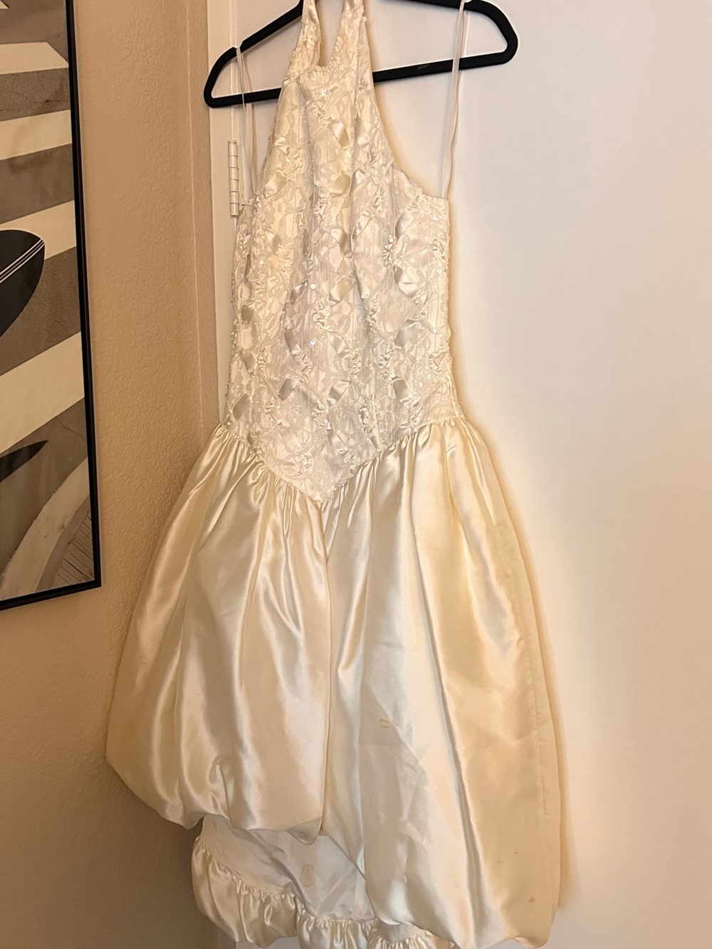 Ivory Satin Halter Dress with Lace Bodice